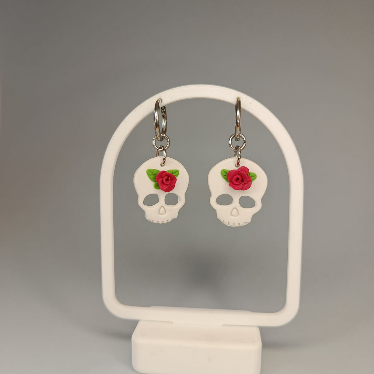 Pendientes Calavera blanca con rosa