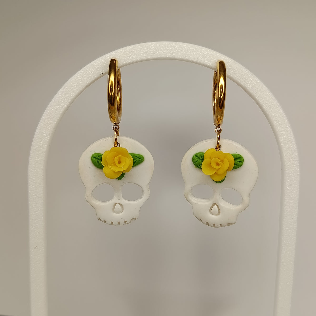 Pendientes Calavera blanca con rosa