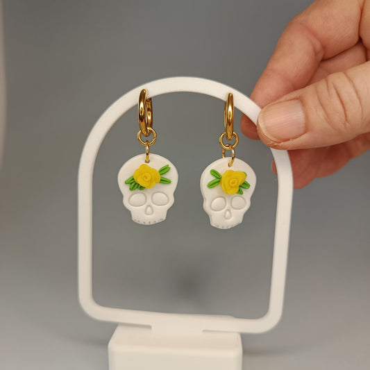 Pendientes Calavera blanca con rosa