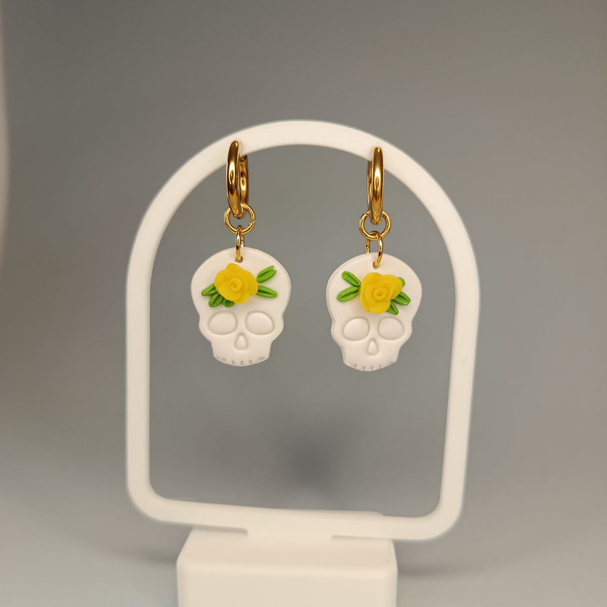 Pendientes Calavera blanca con rosa